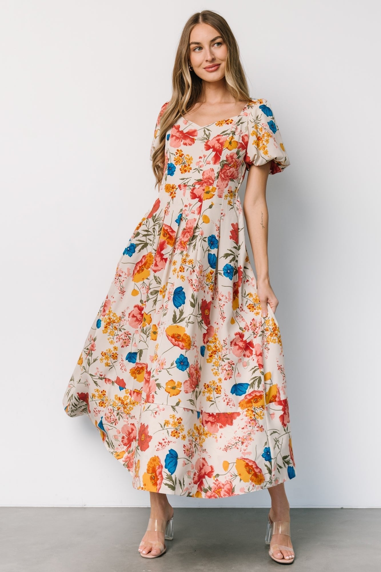 Greta Pleated Maxi Dress | Cream Multi Floral - Baltic Born