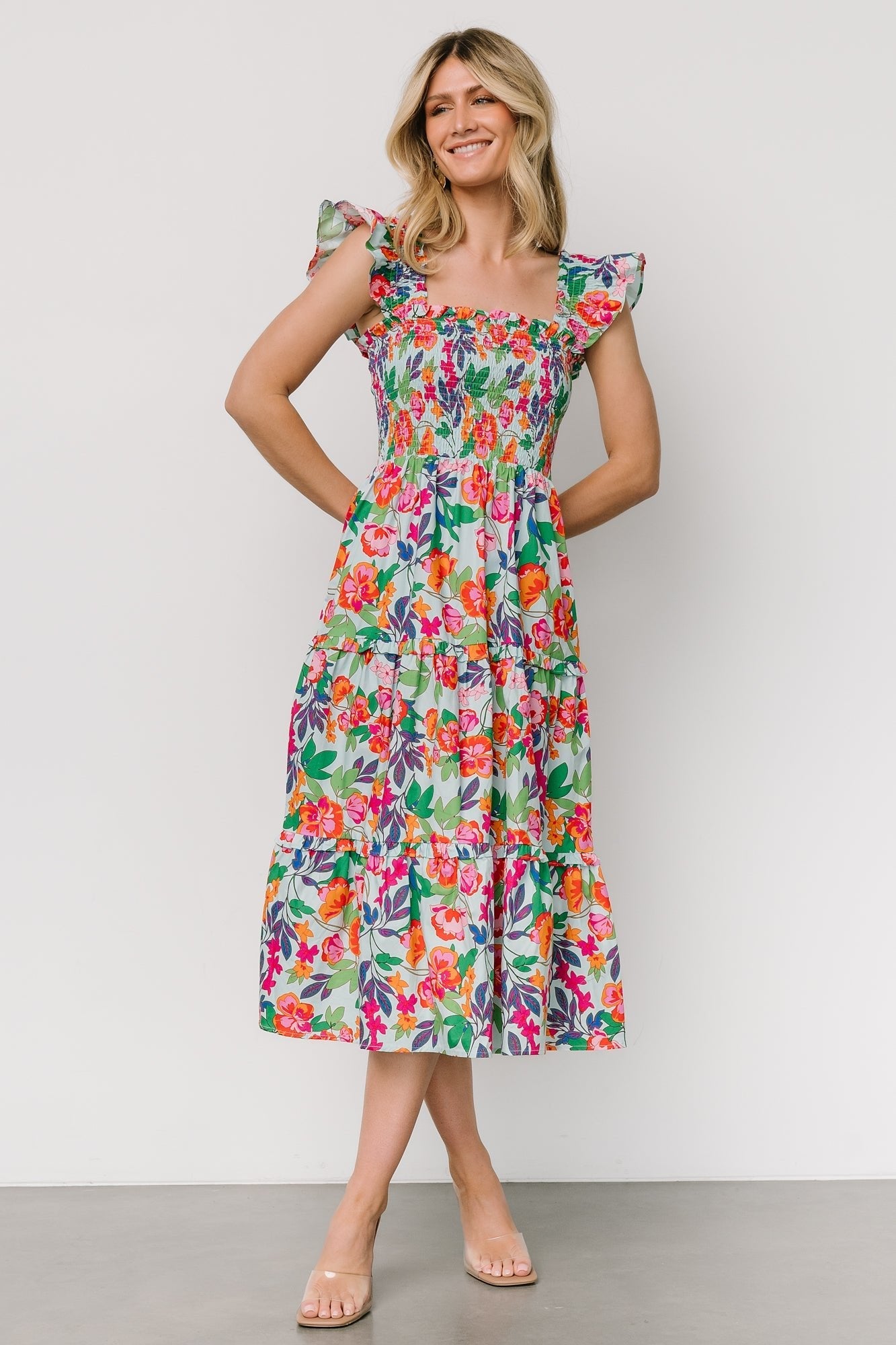 Harper Smocked Midi Dress | Blue Multi Floral - Baltic Born