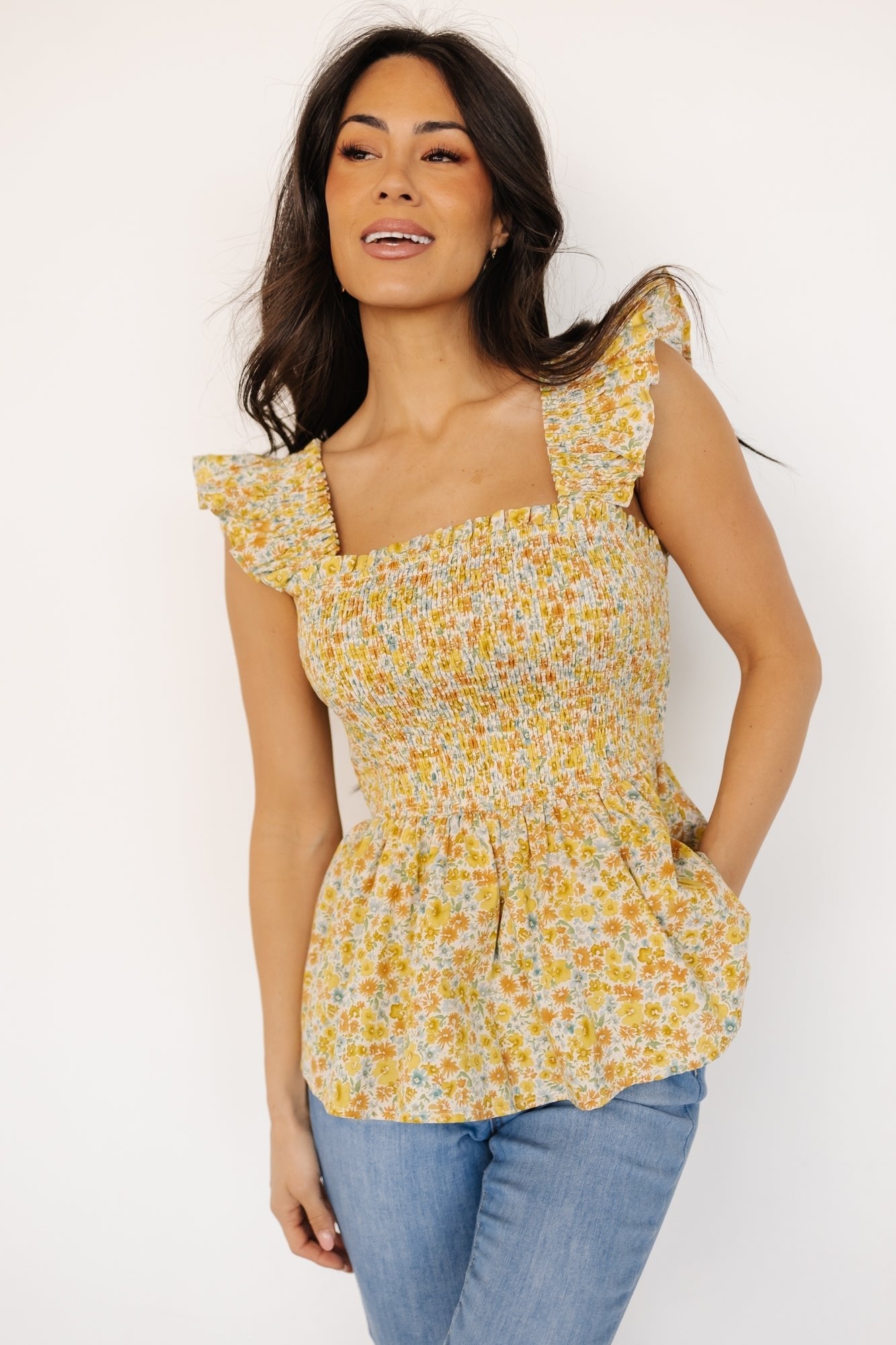 Ida Peplum Top | Golden Multi Floral - Baltic Born