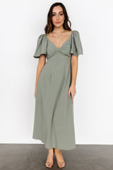 Indie Back Tie Dress | Dusty Green - Baltic Born