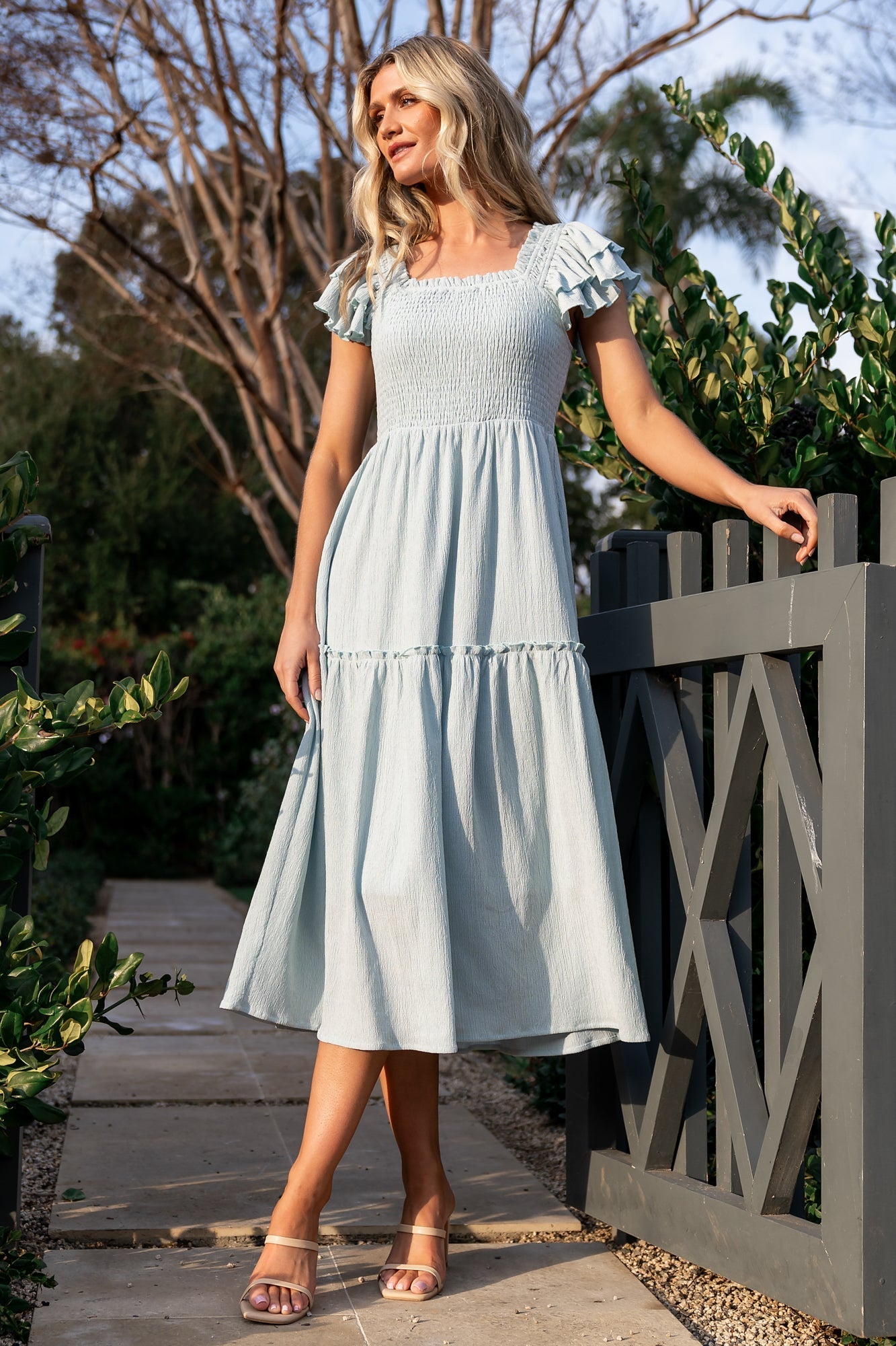 Jacie Smocked Midi Dress | Light Blue - Baltic Born