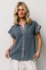 Jaye Button Top | Denim Blue - Baltic Born