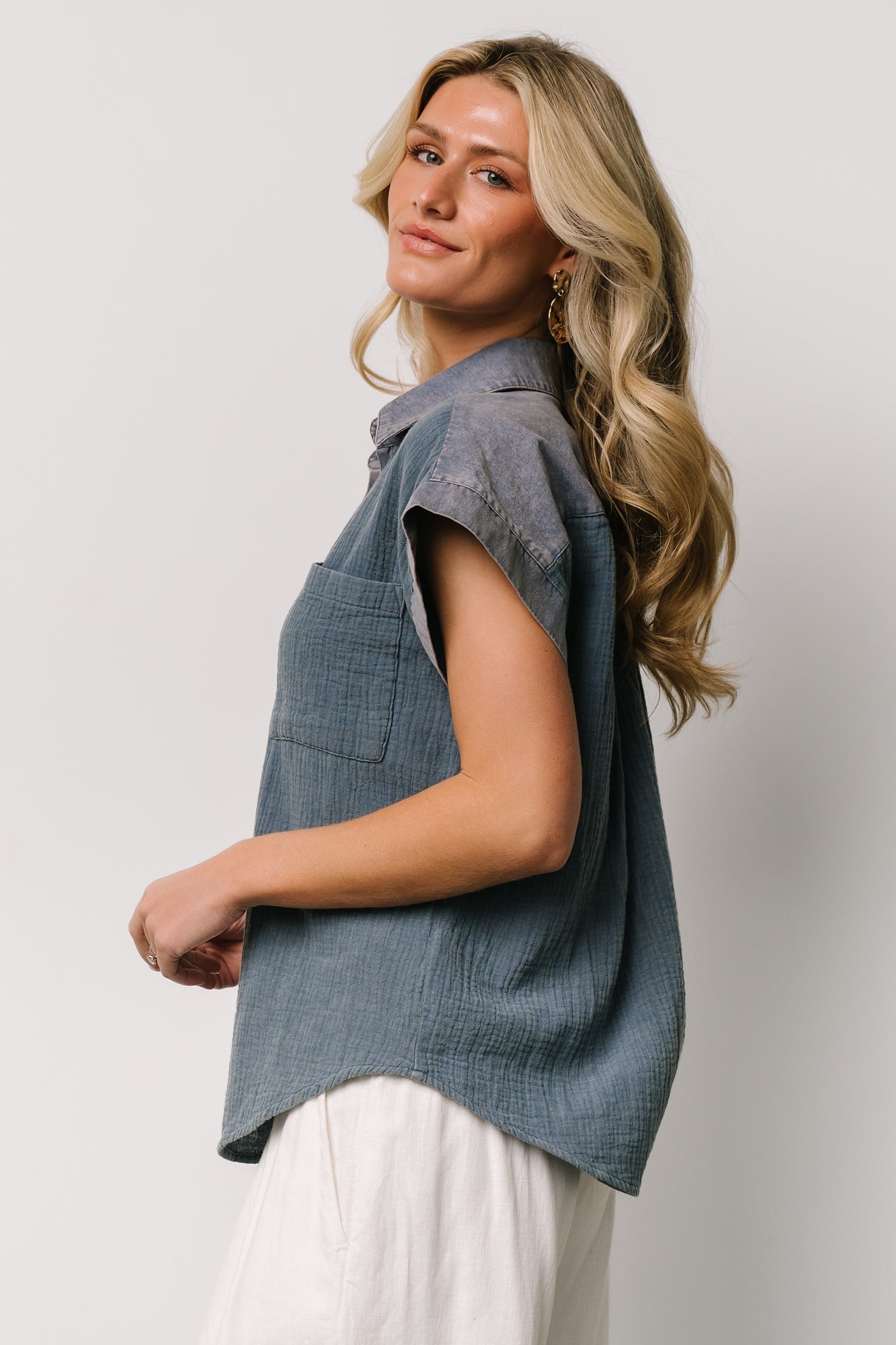 Jaye Button Top | Denim Blue - Baltic Born