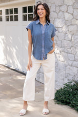 Jaye Button Top | Denim Blue - Baltic Born