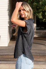 Jaye Button Top | Washed Black - Baltic Born