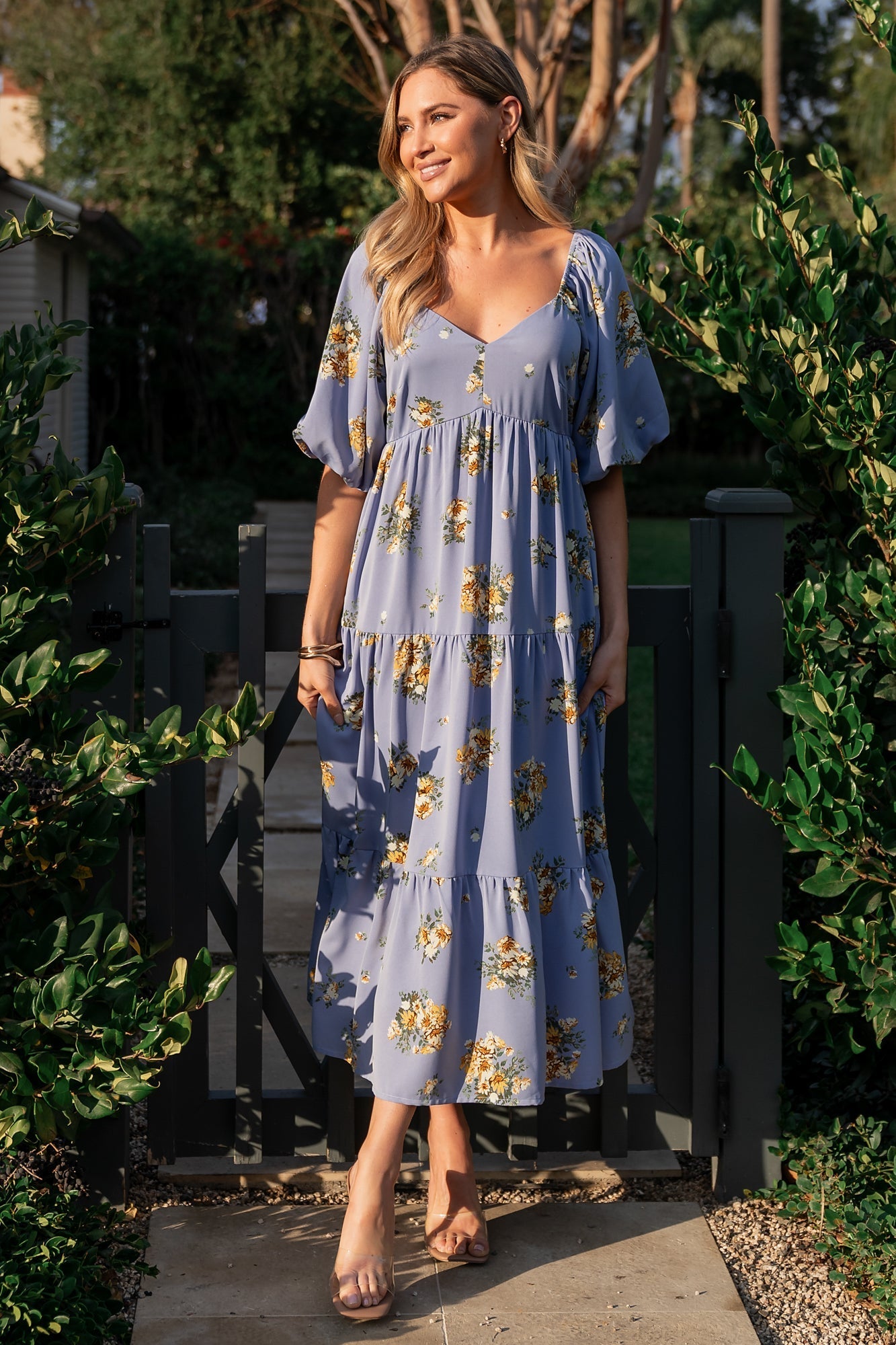 Judith Dress | Blue + Golden Floral - Baltic Born