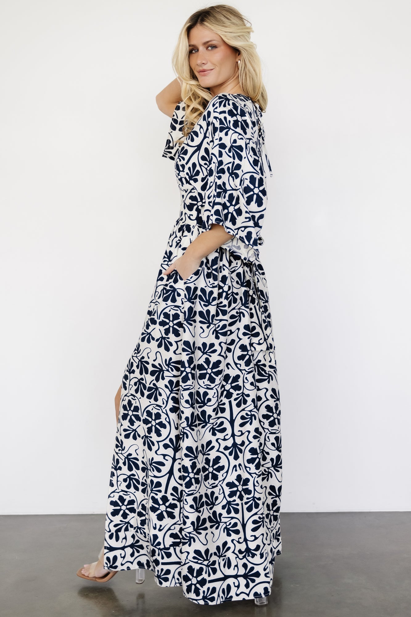 Juna Kimono Maxi Dress | Navy Print - Baltic Born