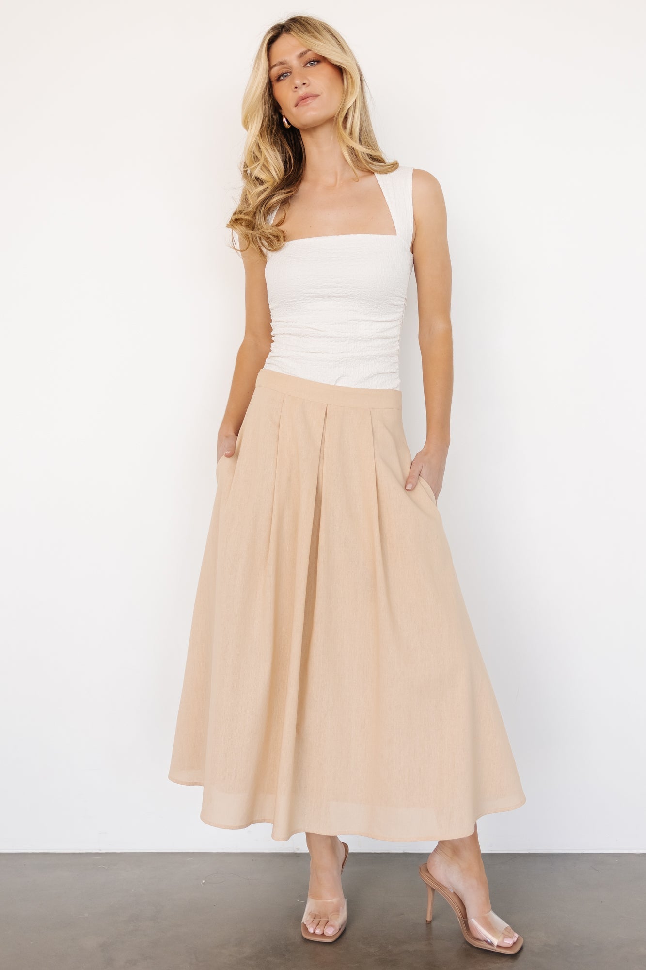 Katie Pleated Midi Skirt | Natural - Baltic Born
