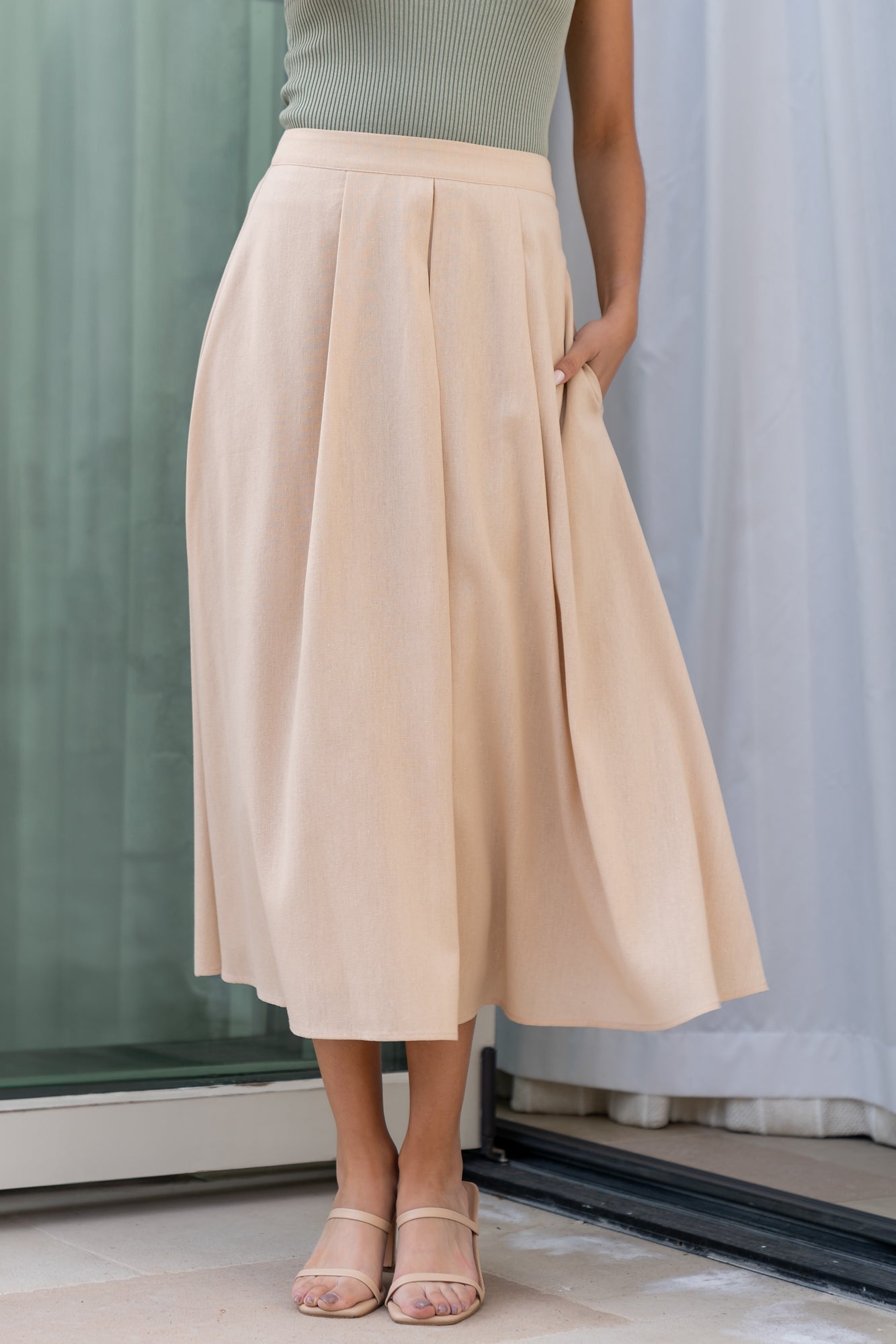 Katie Pleated Midi Skirt | Natural - Baltic Born