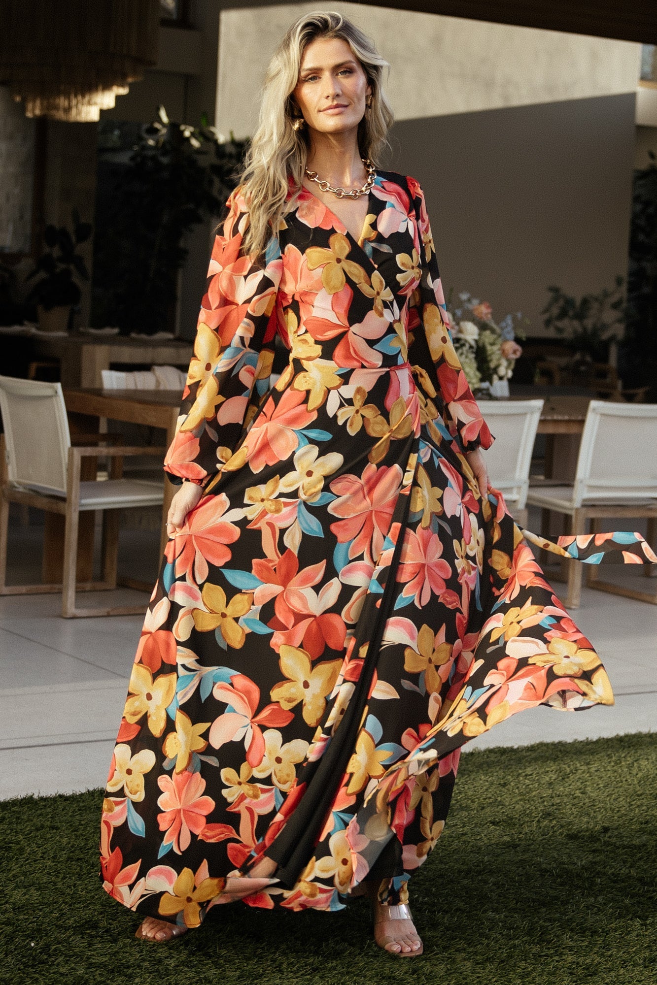 Katinka Wrap Maxi Dress | Tropical Night Floral - Baltic Born
