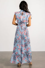 Kearny Ruffle Maxi Dress | Light Blue + Blush - Baltic Born