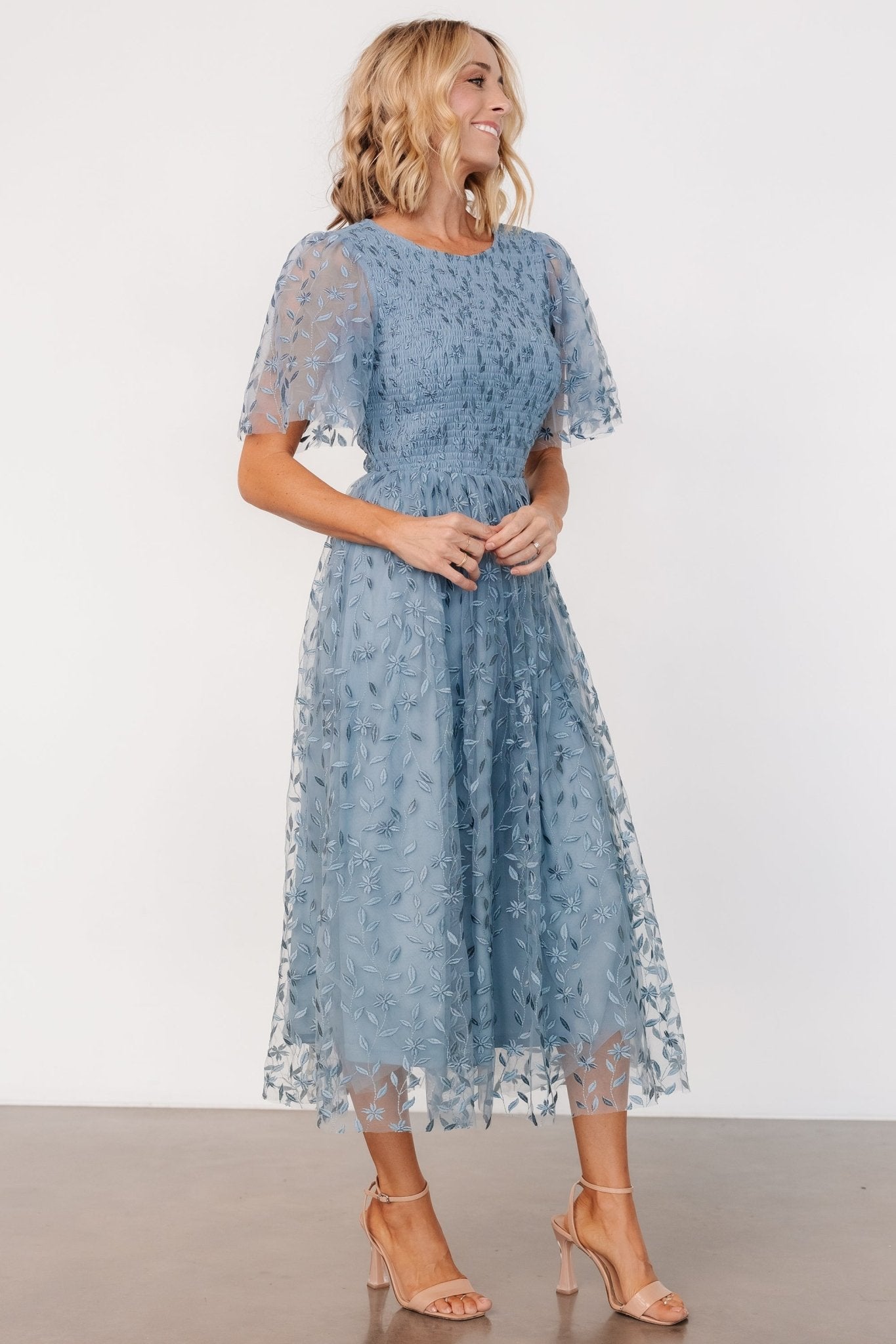 Kendra Embroidered Dress | Dusty Blue - Baltic Born