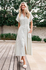 Larah Button Dress | Sage Stripe - Baltic Born