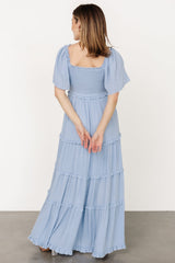 Lenora Smocked Dotted Maxi Dress | Dusty Blue - Baltic Born