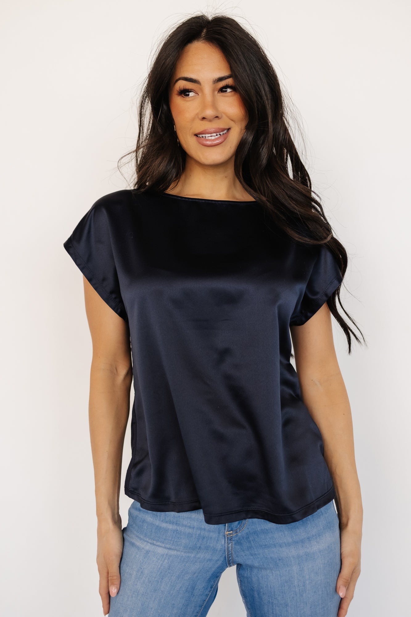 Leonie Satin Top | Navy - Baltic Born