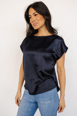 Leonie Satin Top | Navy - Baltic Born