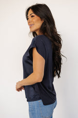 Leonie Satin Top | Navy - Baltic Born