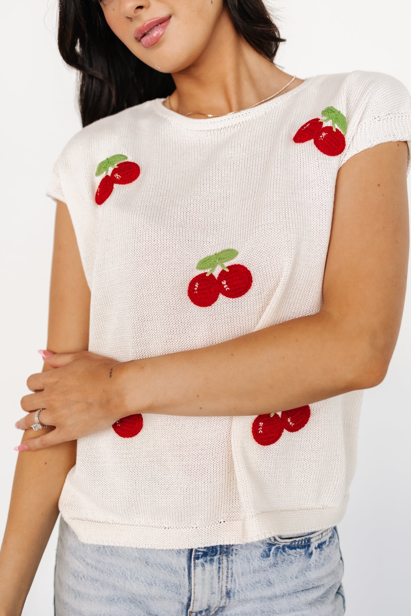 Lexie Knit Top | Cream + Cherry Applique - Baltic Born