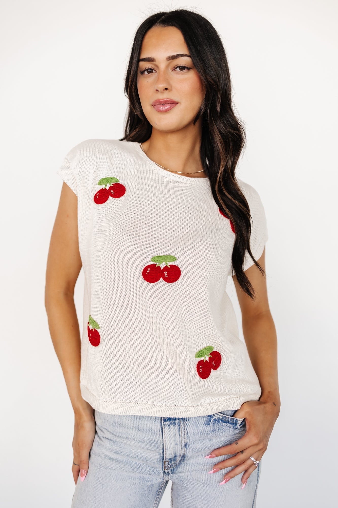 Lexie Knit Top | Cream + Cherry Applique - Baltic Born