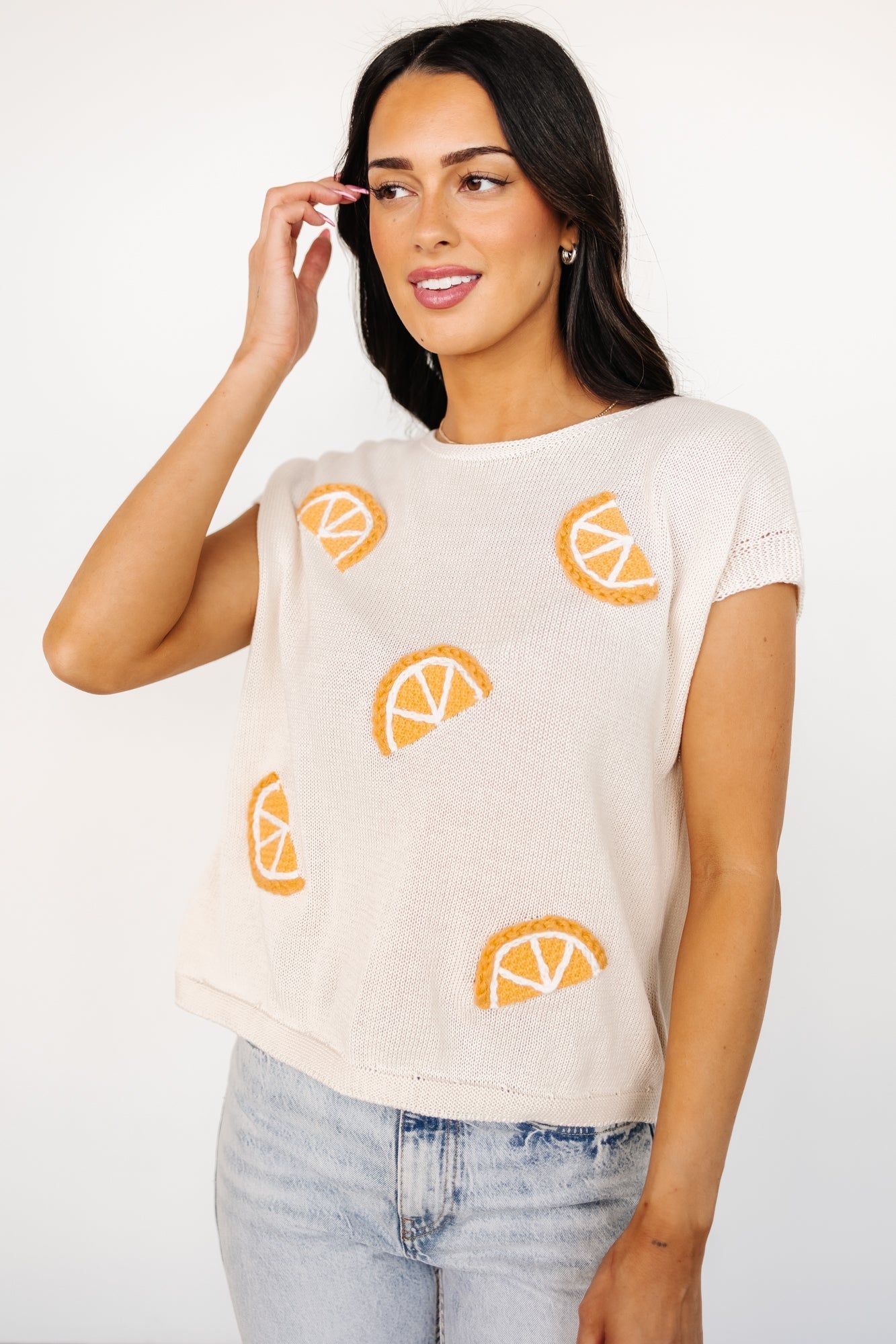 Lexie Knit Top | Cream + Orange Applique - Baltic Born