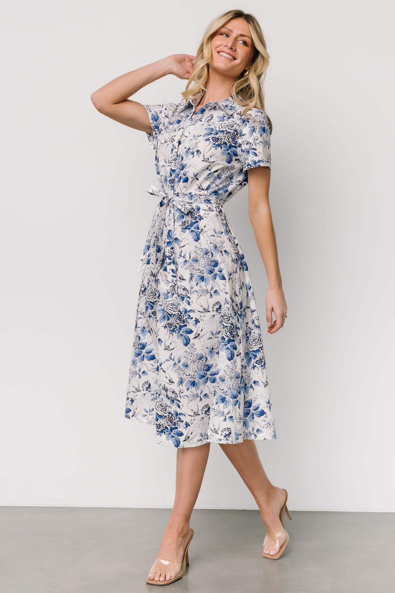 Lidia Midi Dress | White + Blue - Baltic Born