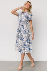 Lidia Midi Dress | White + Blue - Baltic Born