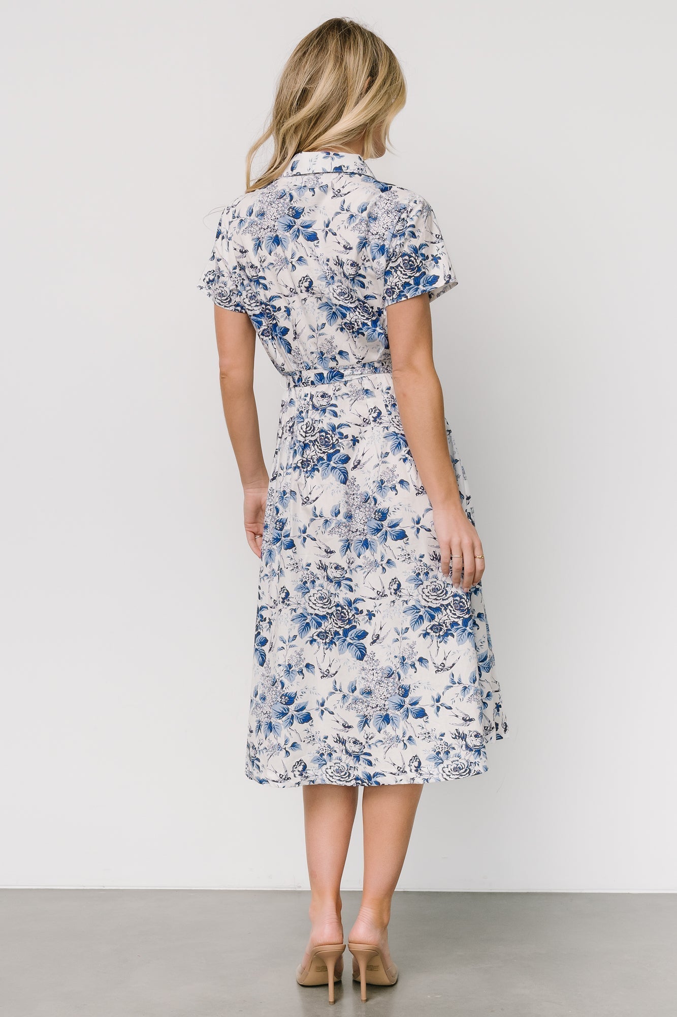 Lidia Midi Dress | White + Blue - Baltic Born