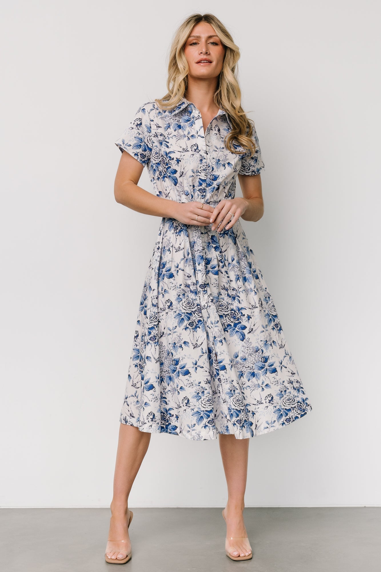 Lidia Midi Dress | White + Blue - Baltic Born