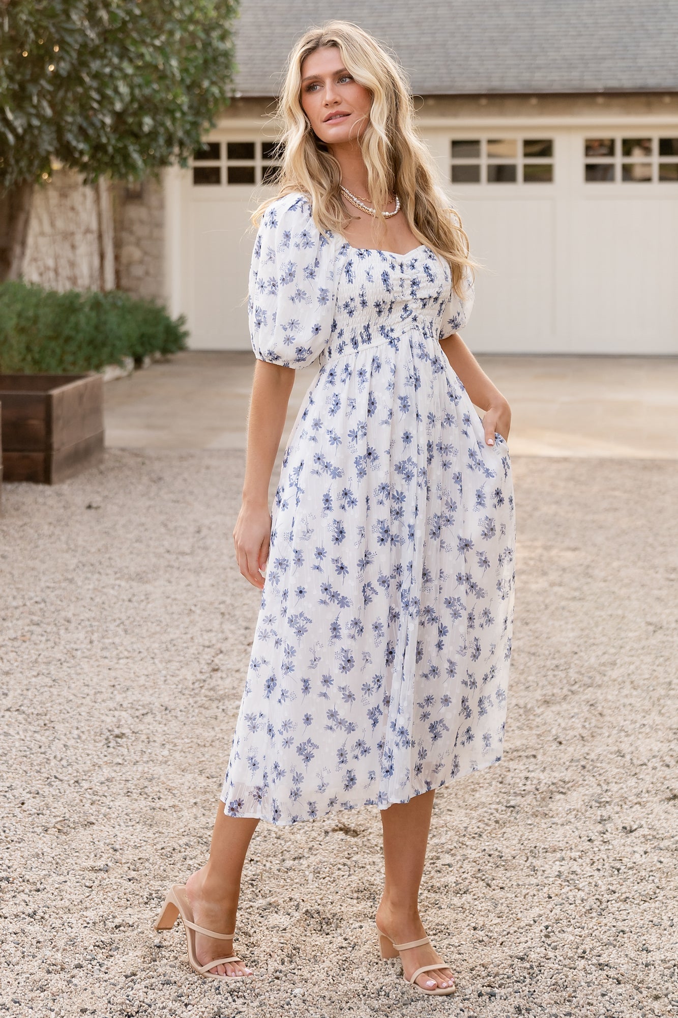 Luca Dress | White + Blue Floral - Baltic Born
