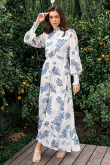 Luciana Maxi Dress | Off White + Blue - Baltic Born
