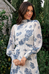 Luciana Maxi Dress | Off White + Blue - Baltic Born