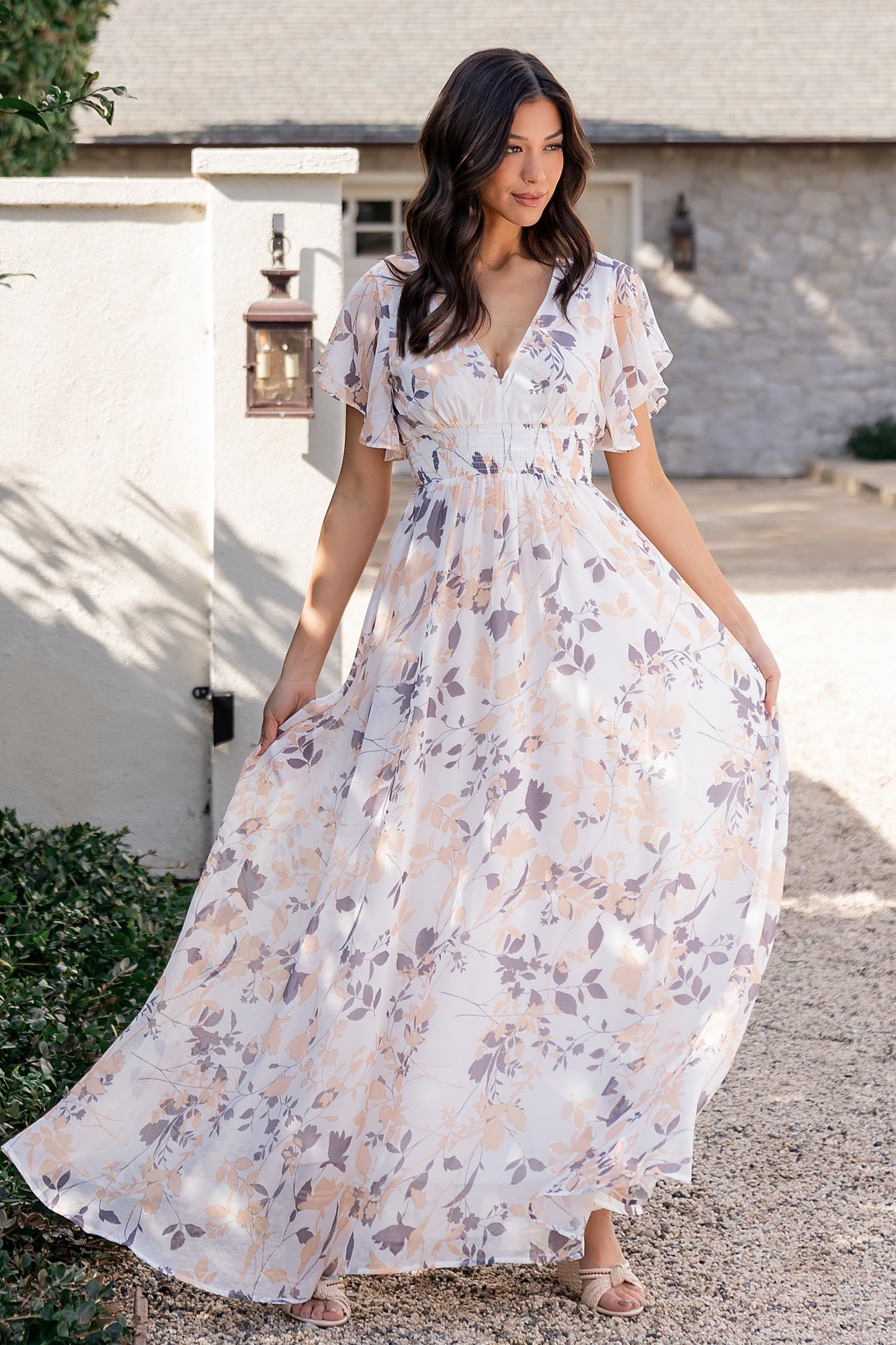 Lynlee Metallic Maxi Dress | Off White Print - Baltic Born