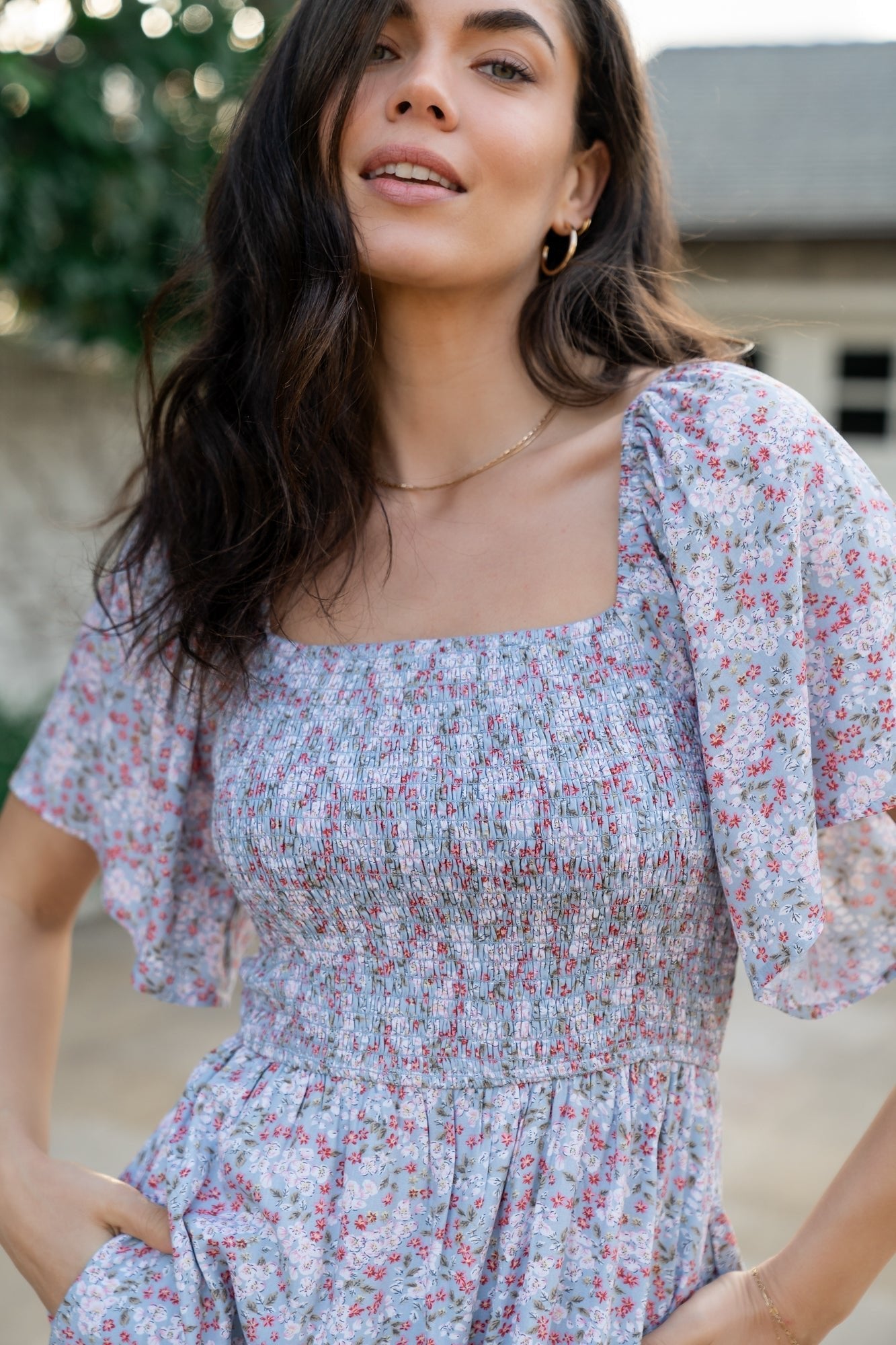 Lyssa Smocked Dress | Dusty Blue Floral - Baltic Born