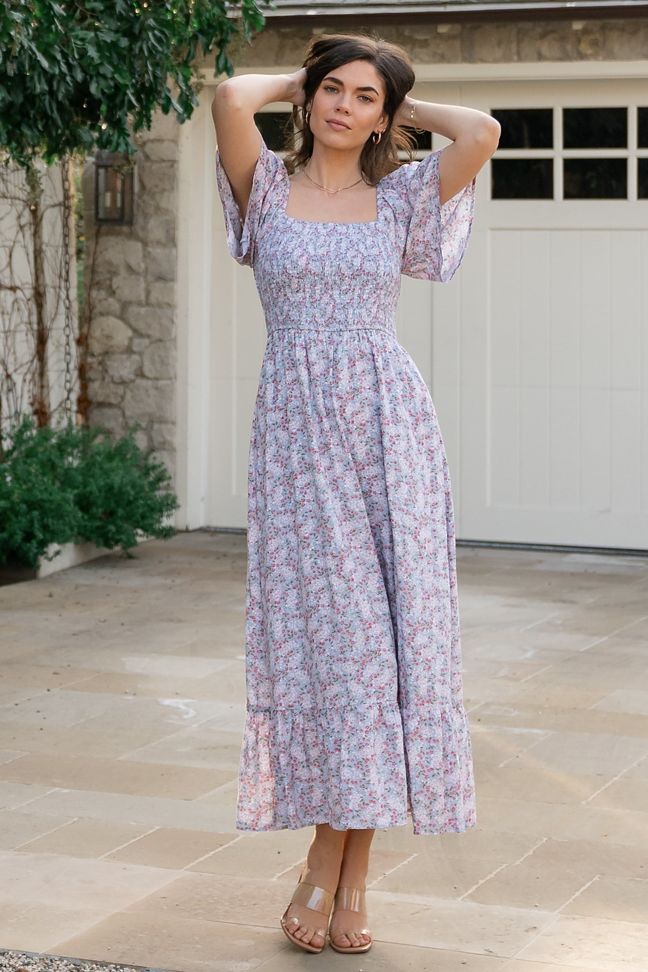 Lyssa Smocked Dress | Dusty Blue Floral - Baltic Born