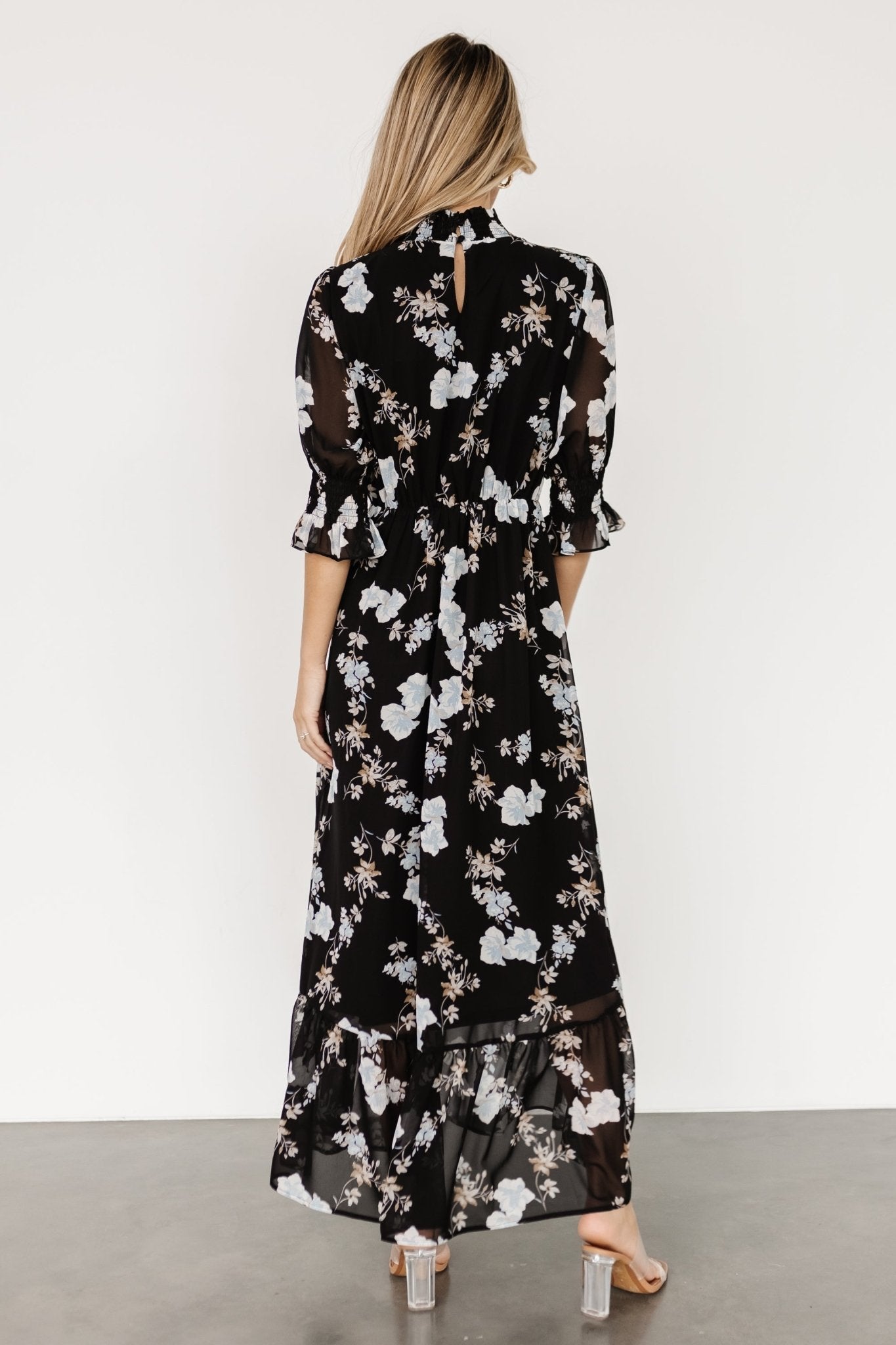 Marie Mock Neck Maxi Dress | Black Floral - Baltic Born