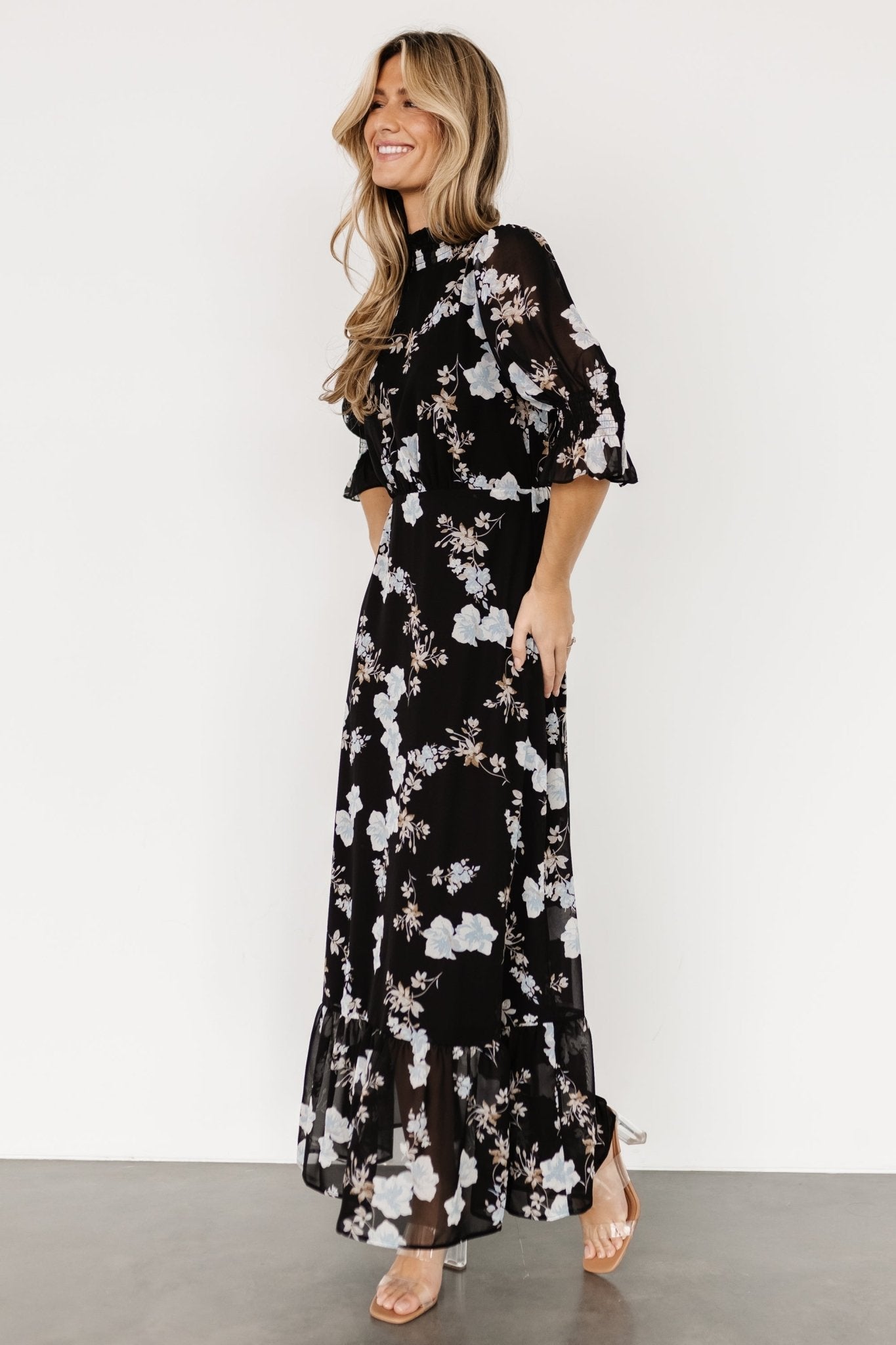 Marie Mock Neck Maxi Dress | Black Floral - Baltic Born