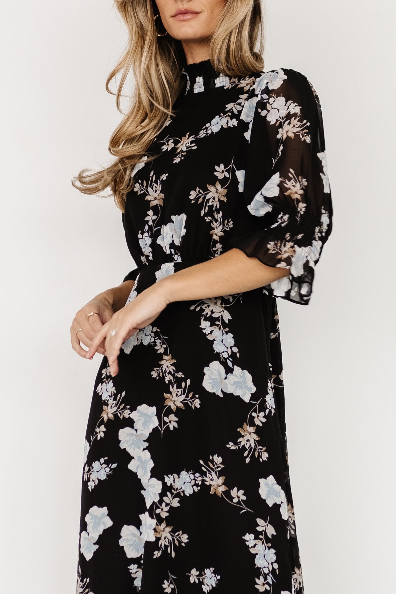 Marie Mock Neck Maxi Dress | Black Floral - Baltic Born
