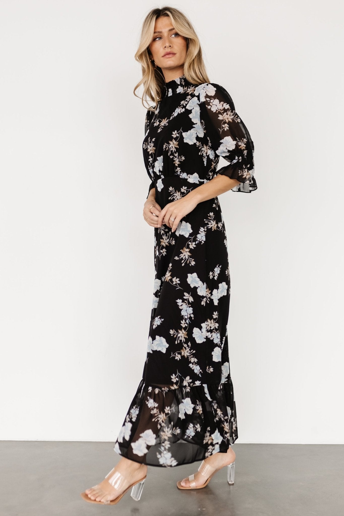 Marie Mock Neck Maxi Dress | Black Floral - Baltic Born