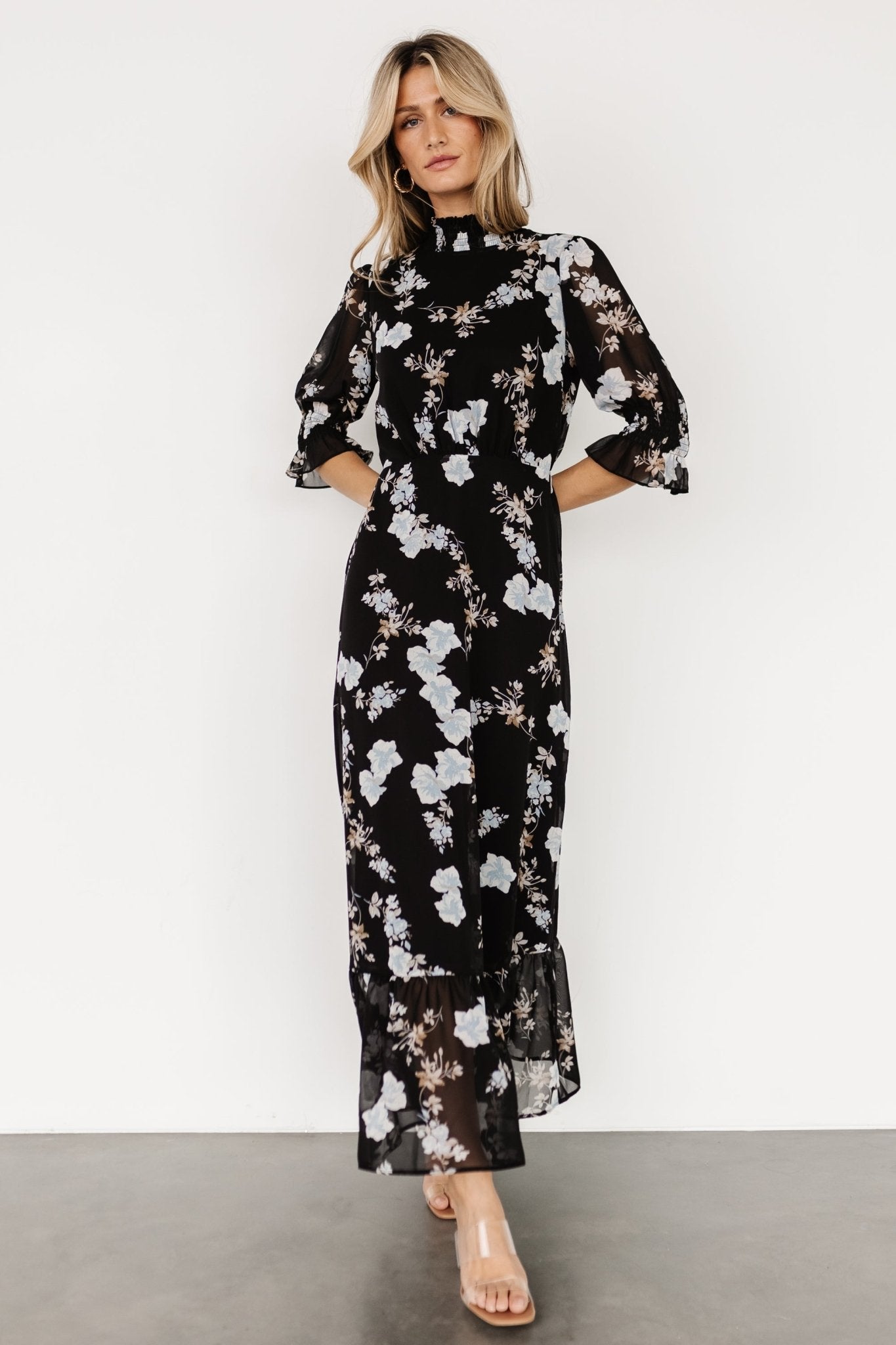 Marie Mock Neck Maxi Dress | Black Floral - Baltic Born