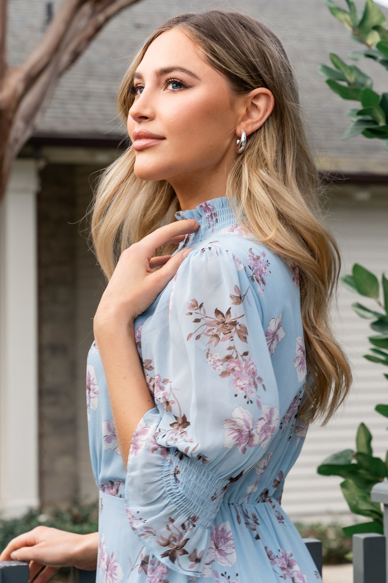 Marie Mock Neck Maxi Dress | Sky Blue Floral - Baltic Born