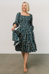 Marta Smocked Midi Dress | Topaz + Blush - Baltic Born