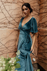 Meghan Velvet Wrap Maxi Dress | Persian Blue - Baltic Born