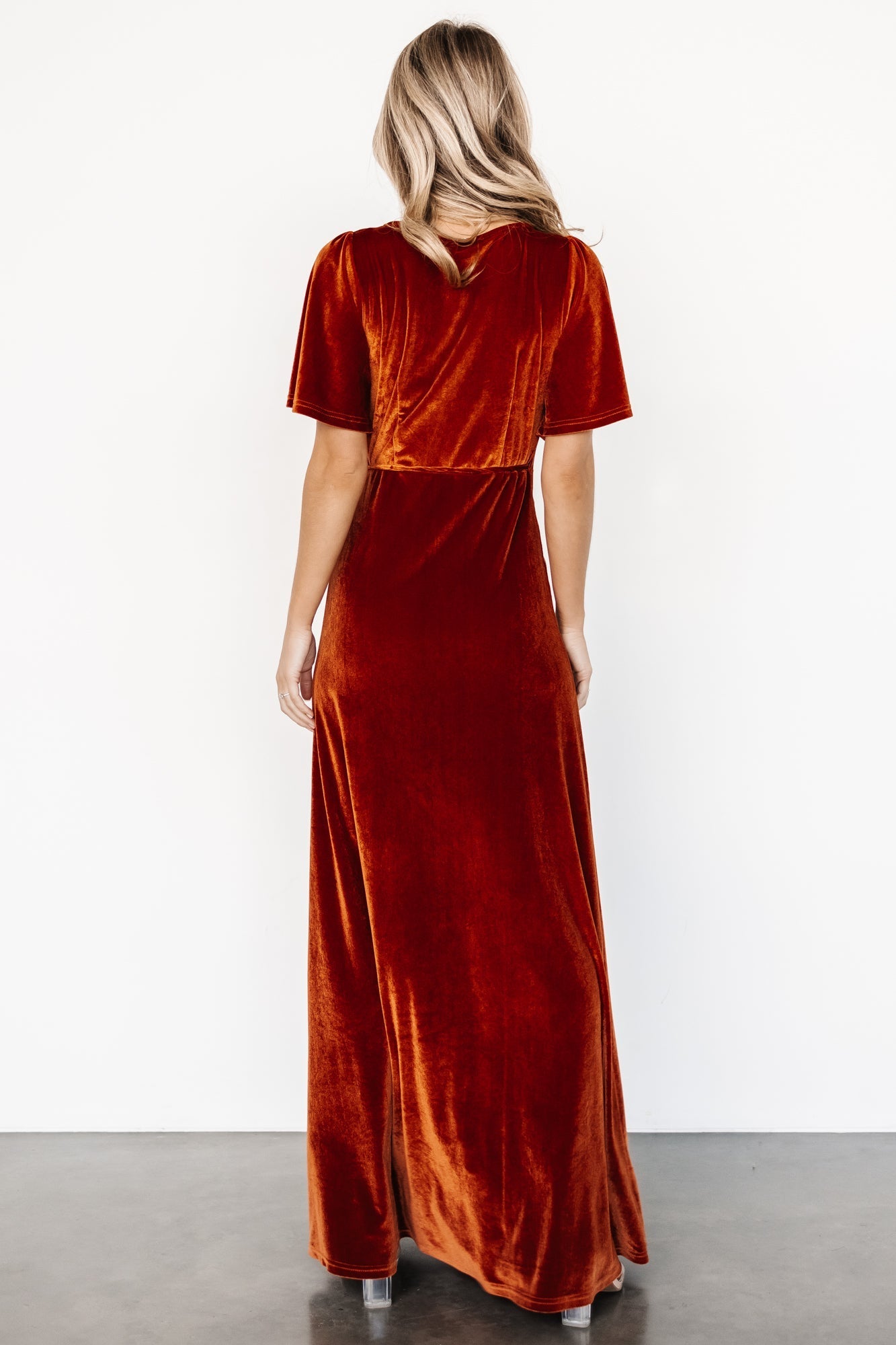 Meghan Velvet Wrap Maxi Dress | Rust - Baltic Born