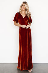 Meghan Velvet Wrap Maxi Dress | Rust - Baltic Born