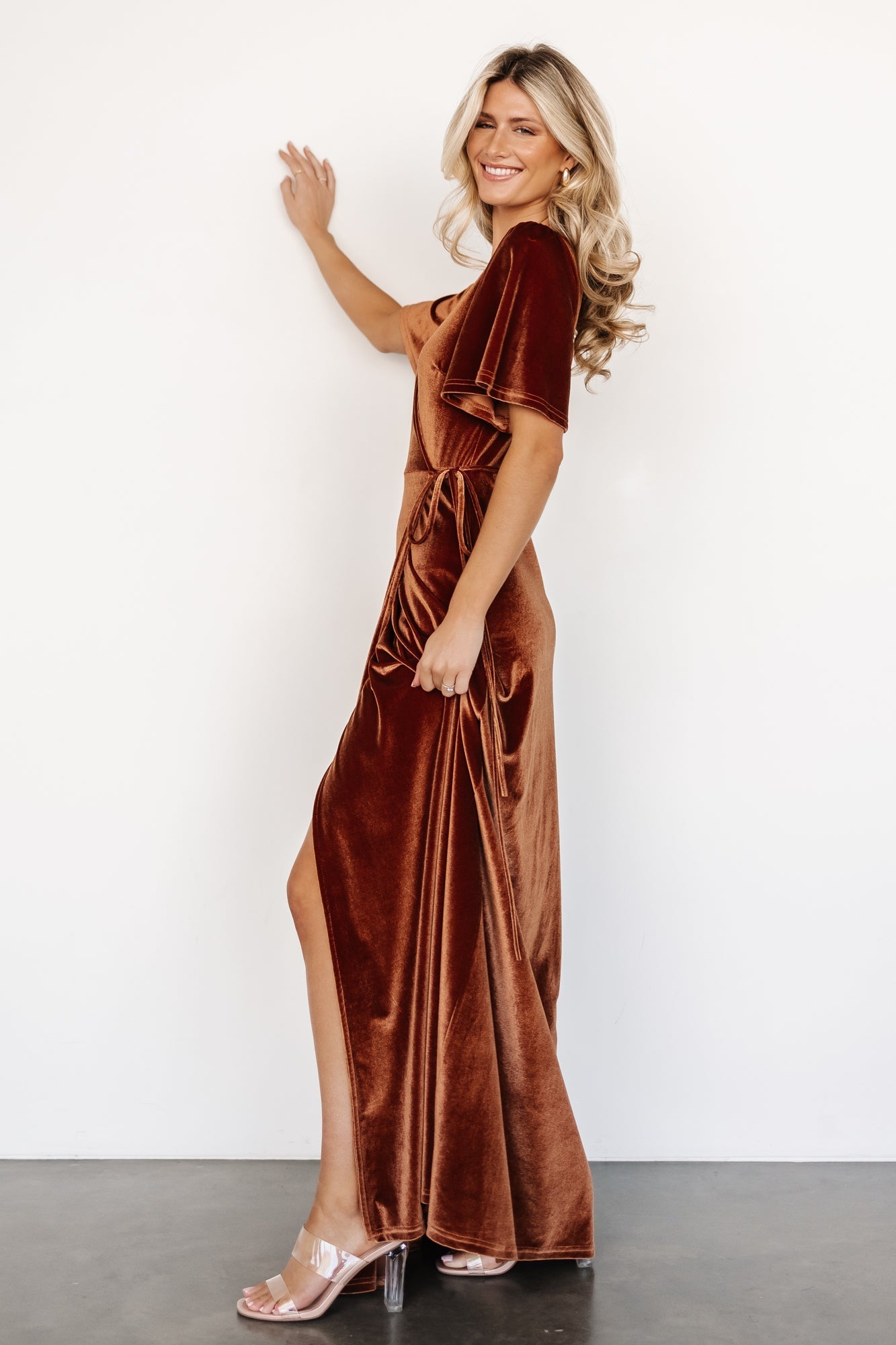 Meghan Velvet Wrap Maxi Dress | Spice - Baltic Born