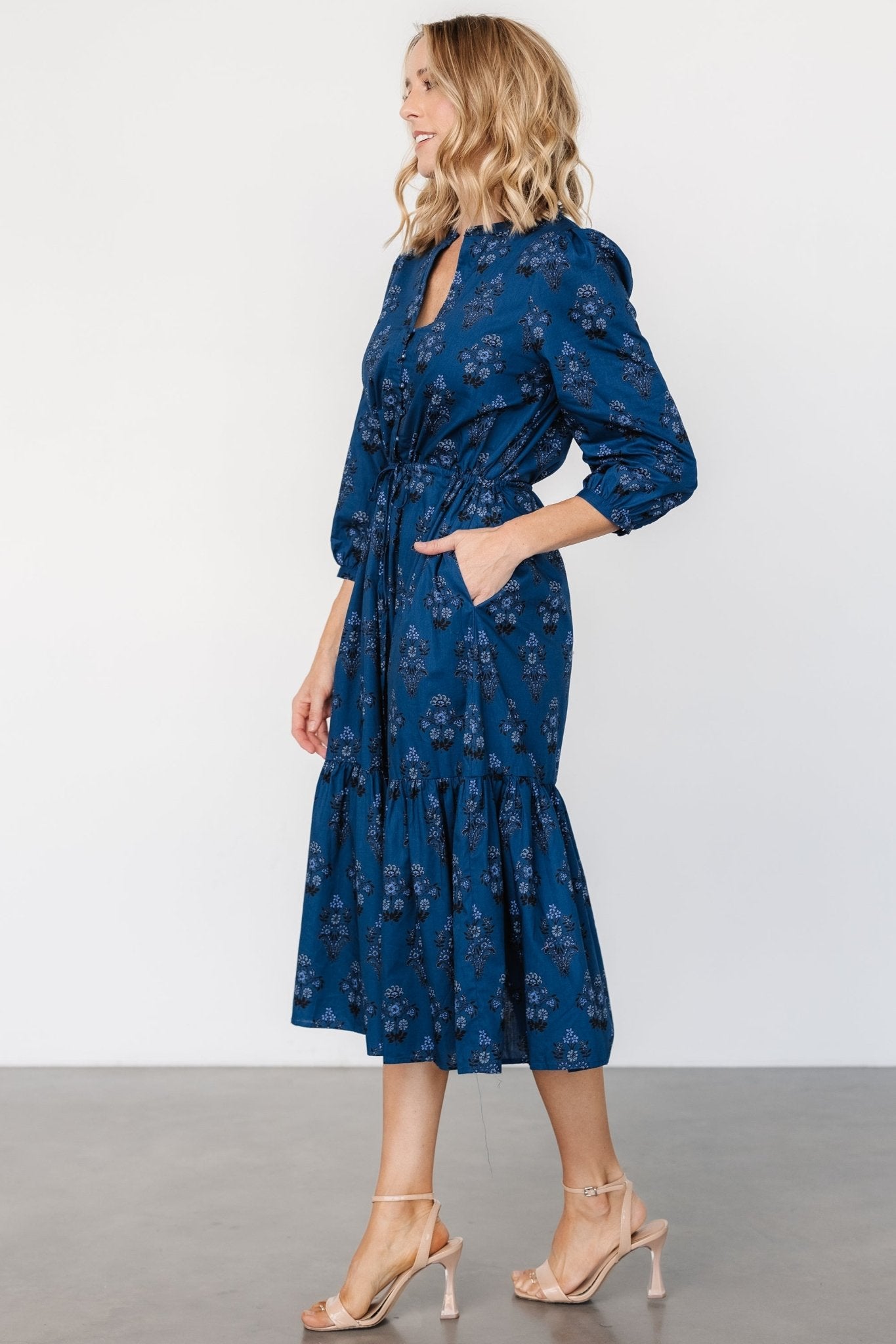 Mira Midi Dress | Deep Blue Print - Baltic Born