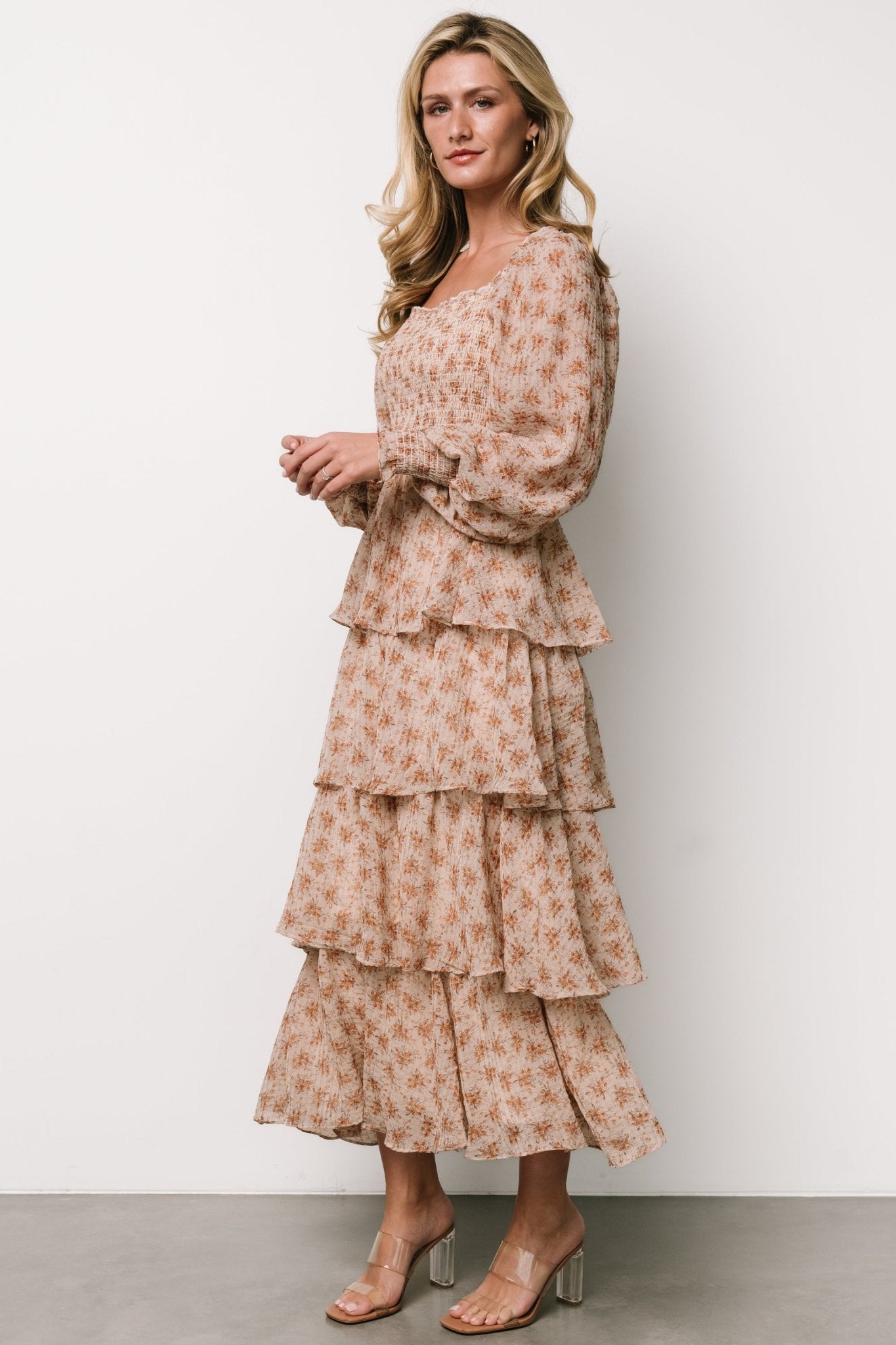 Miranda Tiered Maxi Dress | Taupe Floral - Baltic Born