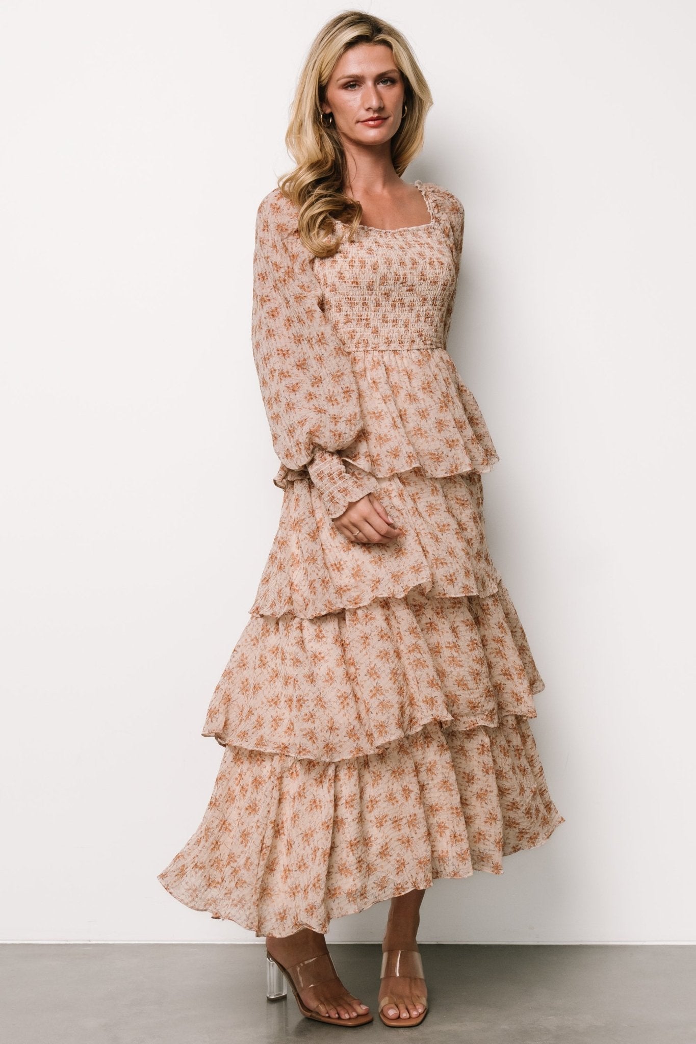 Miranda Tiered Maxi Dress | Taupe Floral - Baltic Born