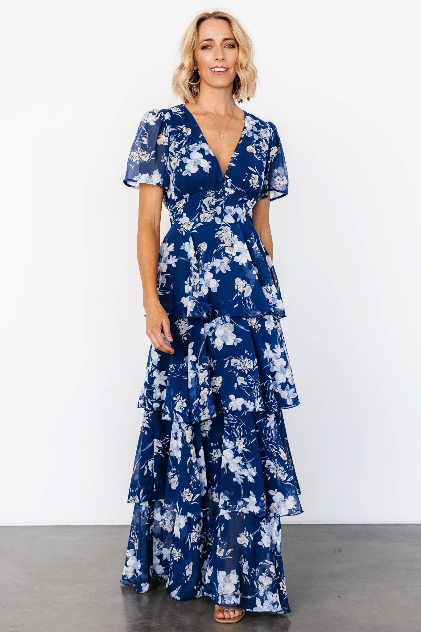 Montaigne Ruffle Maxi Dress | Navy + Blue Floral - Baltic Born