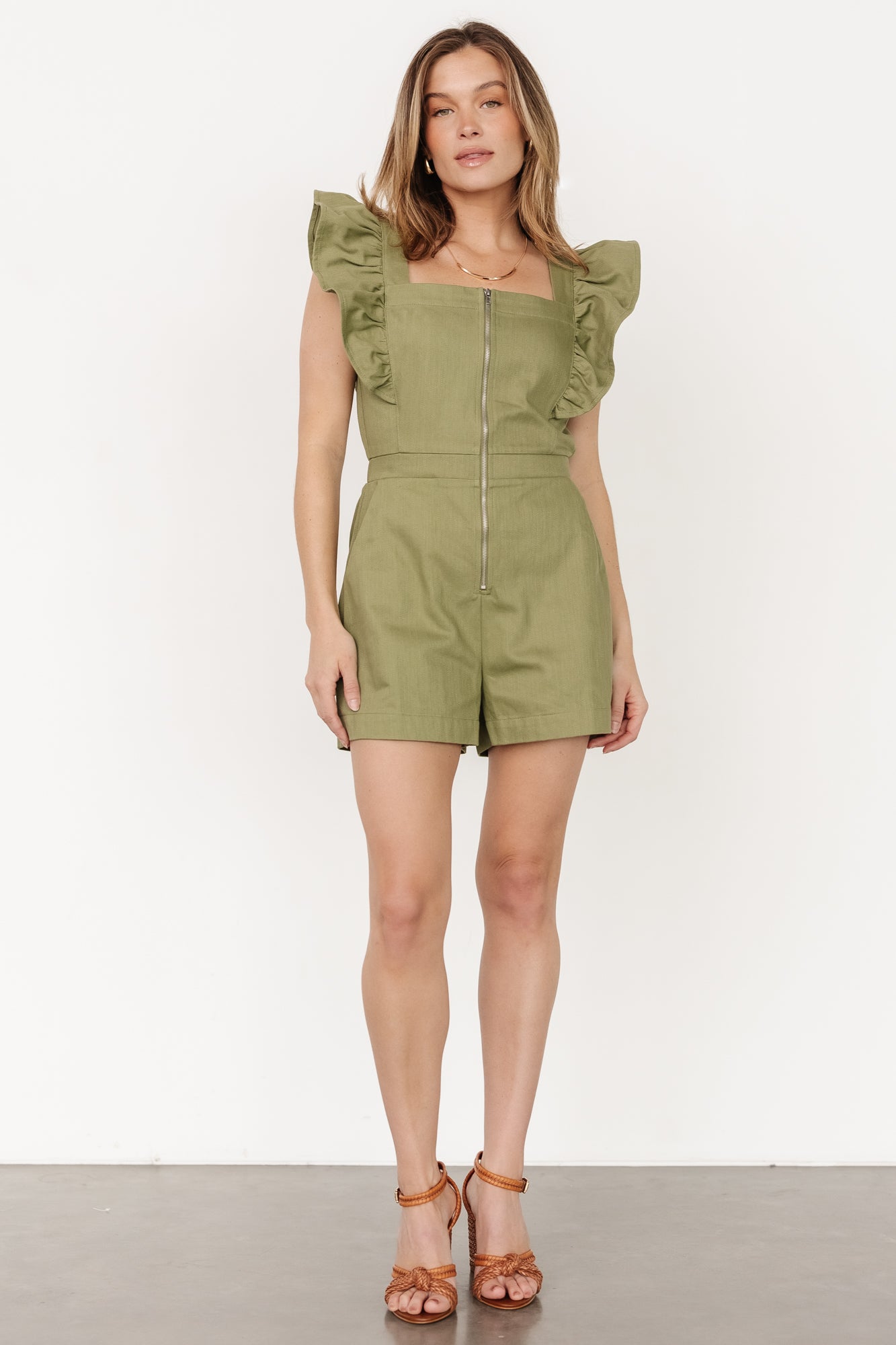 Montgomery Denim Romper | Olive - Baltic Born